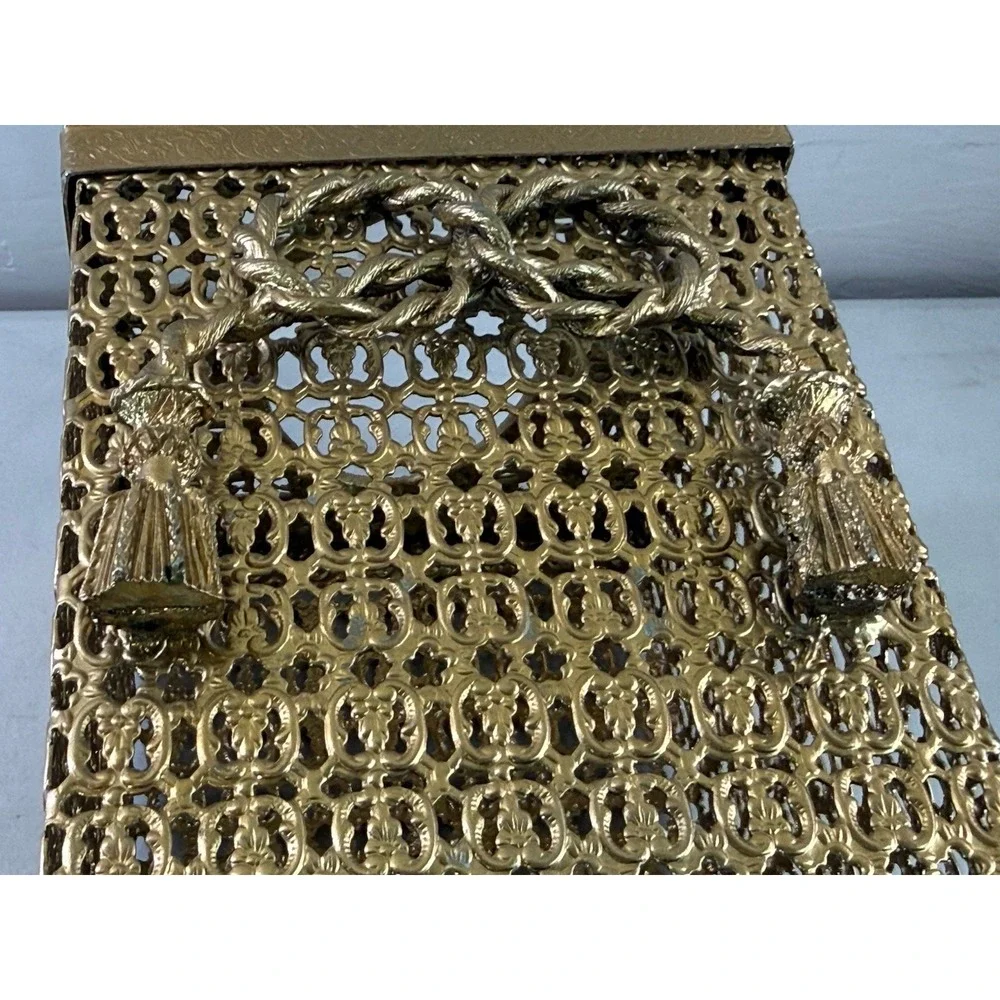 Vintage Hollywood Regency Gold Filigree Tassel Tissue Box Holder Cover Ornate